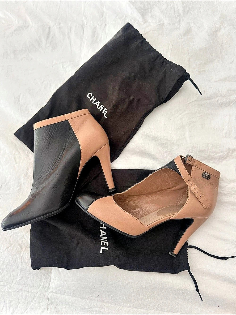 Chanel Two-Tone Ankle Strap Heels EU 39